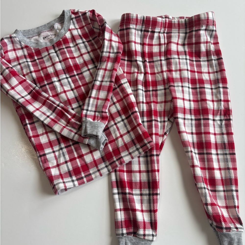BN8 Petit Lem Kids Holiday Organic Cotton Fitted Pajama Set in Red Plaid 24m 2T